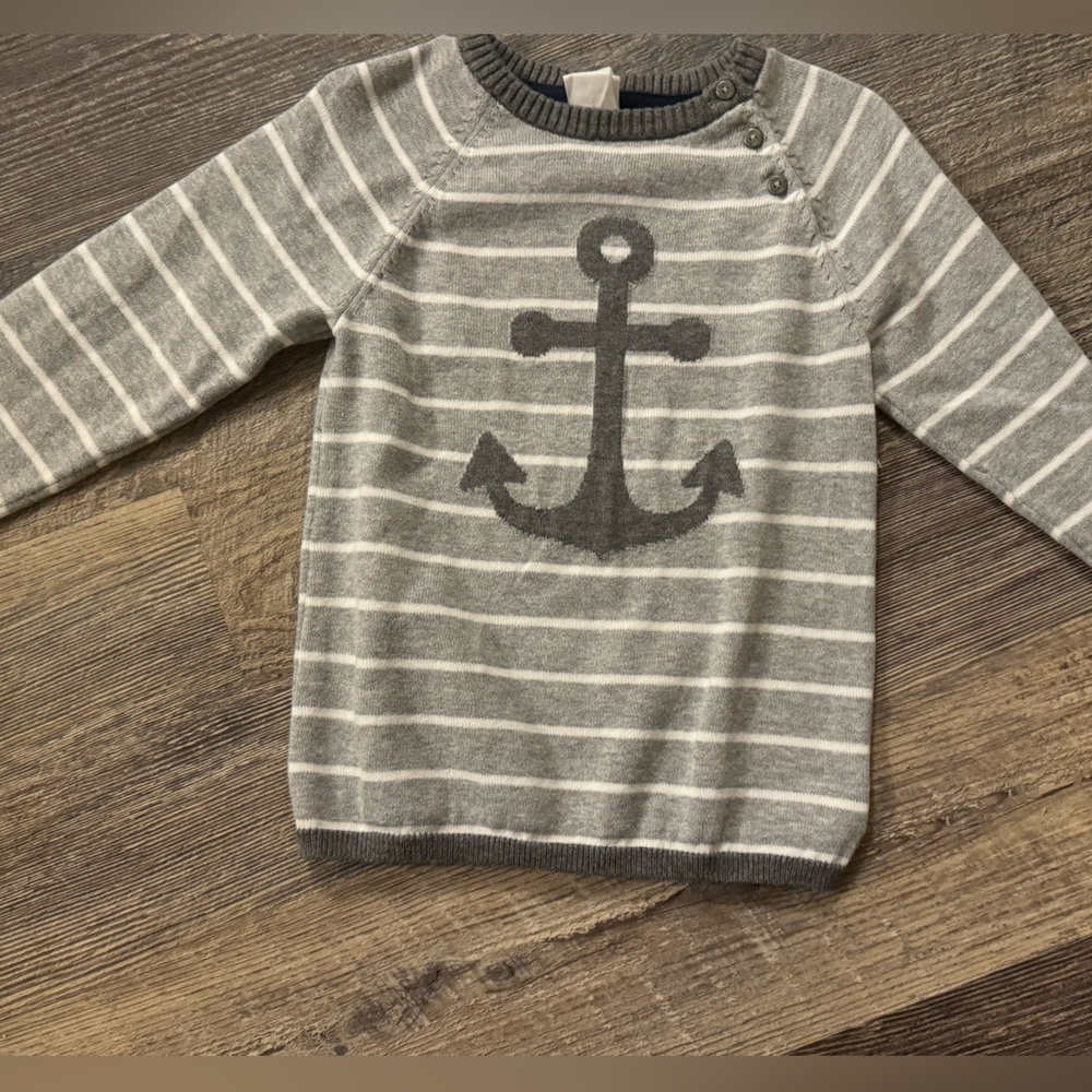Boys‎ H&M Nautical Anchor grey stripe sweater 2-3 years